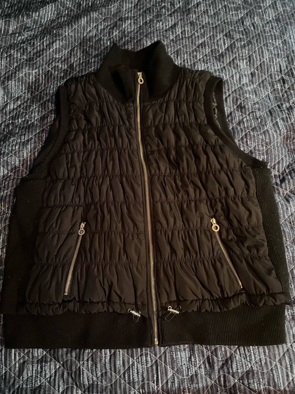 Calvin Klein Black Quilted Zip Vest with Gold Hardware